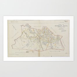 1950 Census Enumeration District Map - Massachusetts (MA) - Norfolk County - Dedham Art Print | Population, Antique, State, Vintage, Town, Census, Geography, Us, America, Chart 