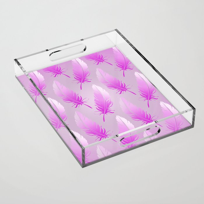 Delicate Feathers (pink on pink) Acrylic Tray