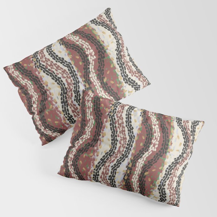 Brown impressionism dab wavy stripes Pillow Sham