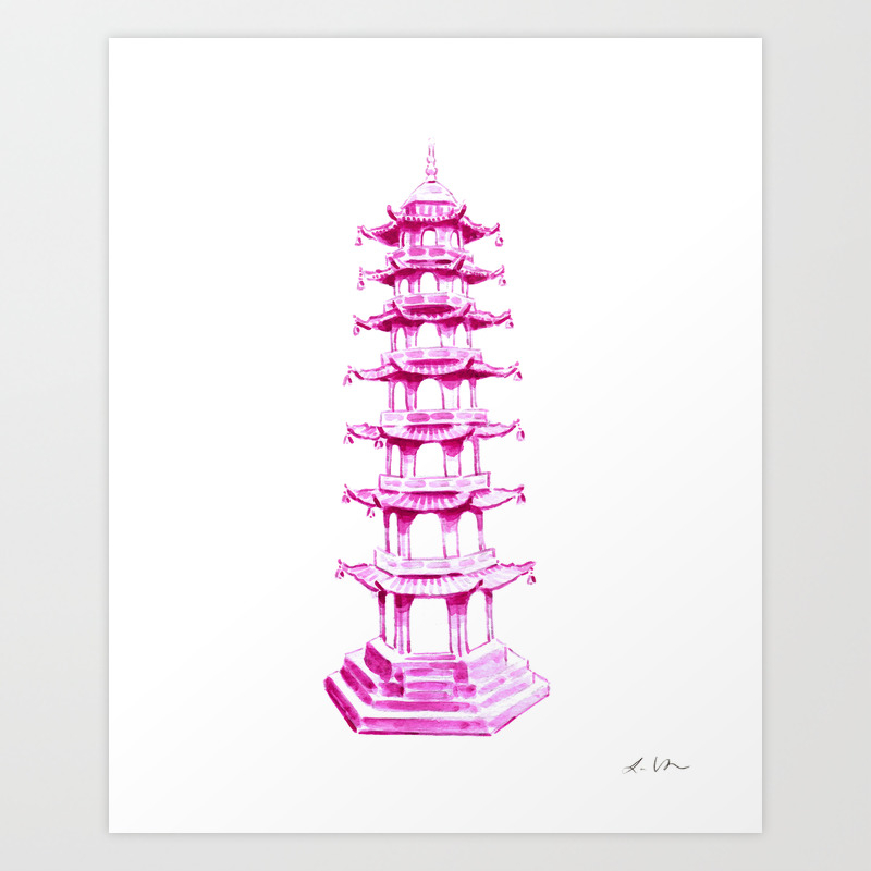 Pink Chinoiserie Pagoda No 4 Art Print By Laurarowstudio Society6 These chinoiserie are attractive and fit well with any interior. society6