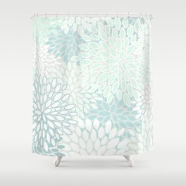 Floral Blooms, Soft Teal and Mint Shower Curtain