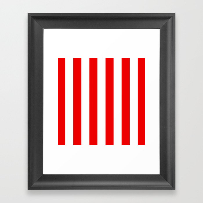 Red White Stripe Line Vertical Bold Stripes Lines Framed Art Print