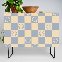 Cute Smiley Faces on Checkerboard \\ Neutral Color Palette Credenza