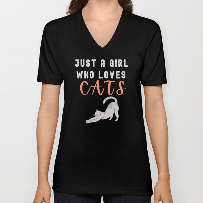 Just a Girl Who Loves Cats V Neck T Shirt
