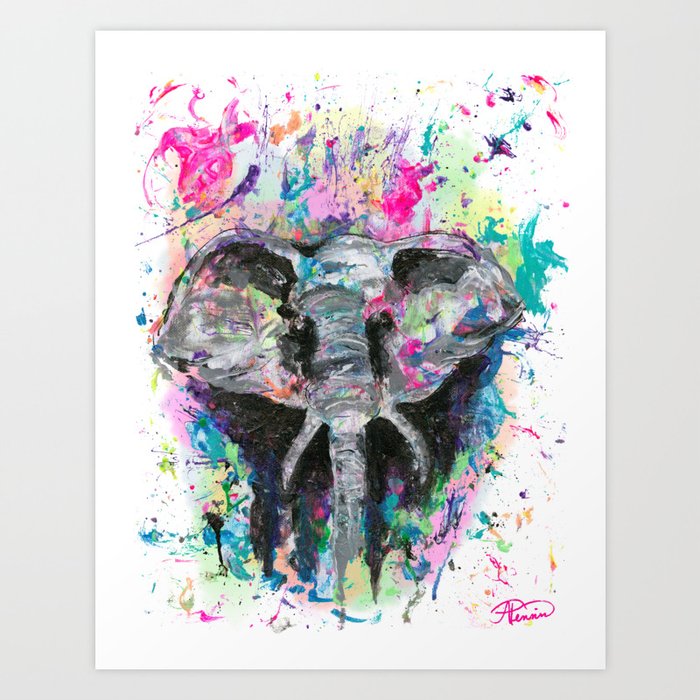 Elephant Neon Art Print