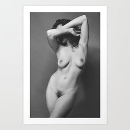 Beautiful nude woman in vintage retro black and white Art Print