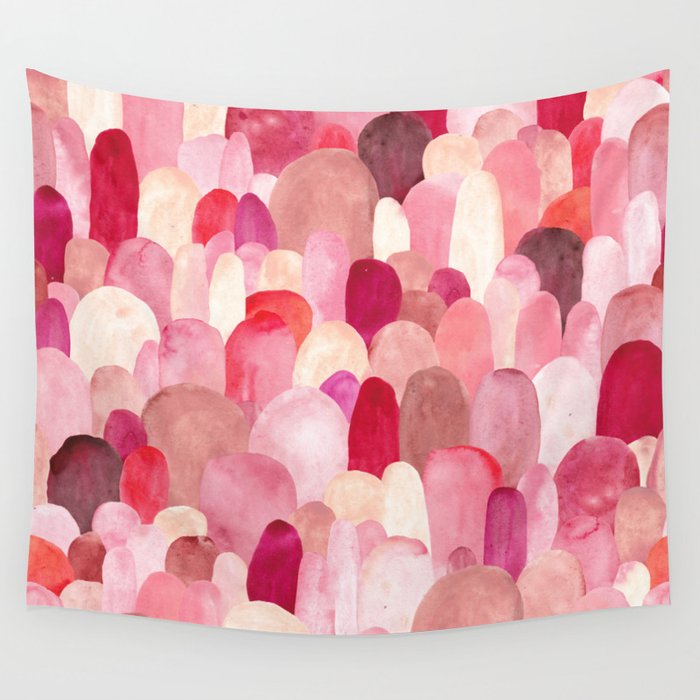 Seamless pattern of pink, red and beige spots. Watercolor illustration.  Wall Tapestry