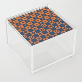 Abstract Floral Checker Pattern 5 in Navy Blue and Orange Acrylic Box