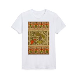 African boy with tiger African textile blanket artwork portrait Kids T Shirt