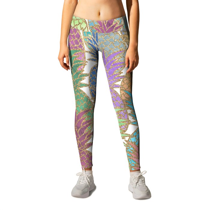 Colorful Watercolor and Gold Pineapple Pattern Leggings