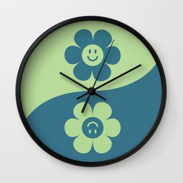 Yin yang retro floral smiley # mint sage Wall Clock