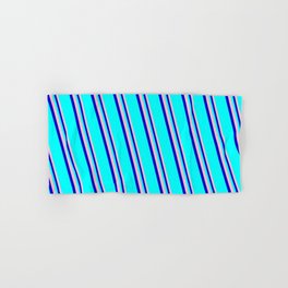 [ Thumbnail: Pink, Blue, and Cyan Colored Lines Pattern Hand & Bath Towel ]