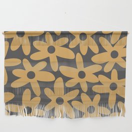 Daisy Time Retro Floral Pattern in Charcoal Grey and Muted Mustard Gold Wall Hanging