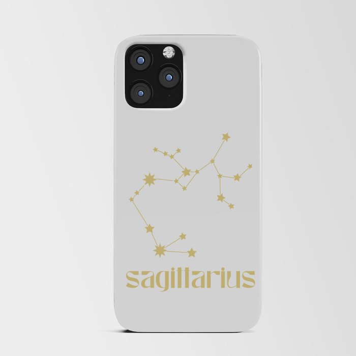 Sagittarius Sign Star Constellation Art, Retro Groovy Gold Font, Wall Decor iPhone Card Case