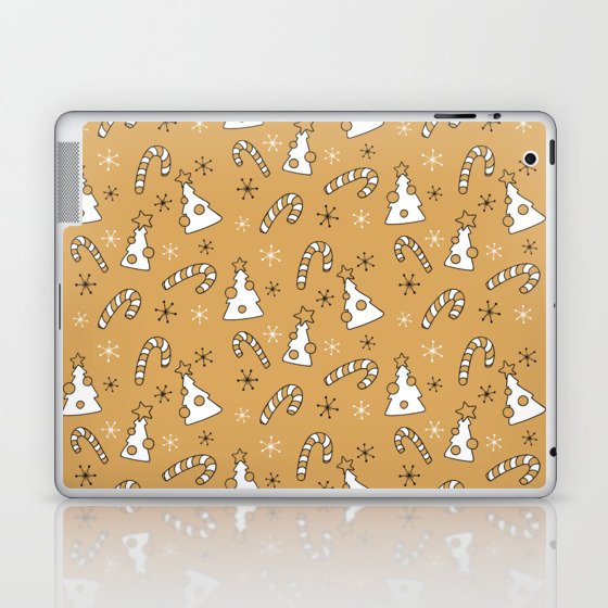 Christmas Pattern Yellow Retro Tree Candy Laptop & iPad Skin
