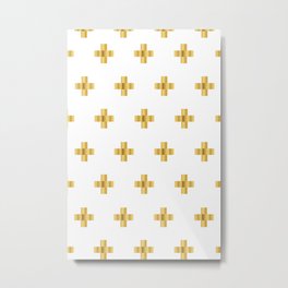 Cross Pattern White and Gold Metal Print