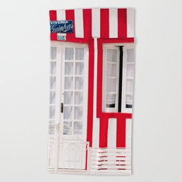 Red Stripes Beach House - Window - Door - Travel photography Beach Towel