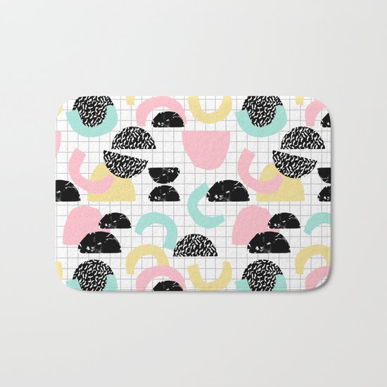 Pretty Much - abstract minimal memphis 80s style retro throwback grid pattern design Bath Mat