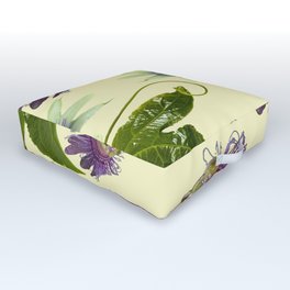 White and Purple Passion Flower Collage Outdoor Floor Cushion