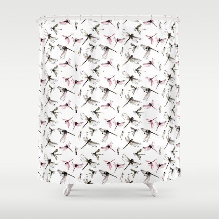 Dragonflies pattern, sumie painting Shower Curtain