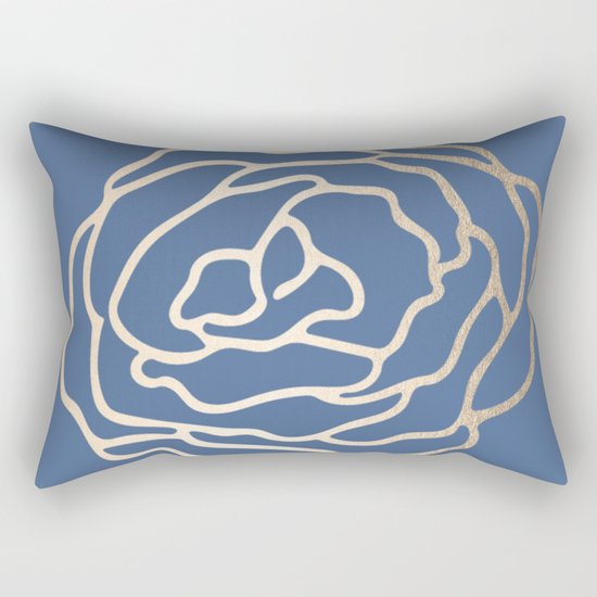Flower in White Gold Sands on Aegean Blue Rectangular Pillow