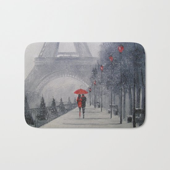 Paris in the snow Bath Mat