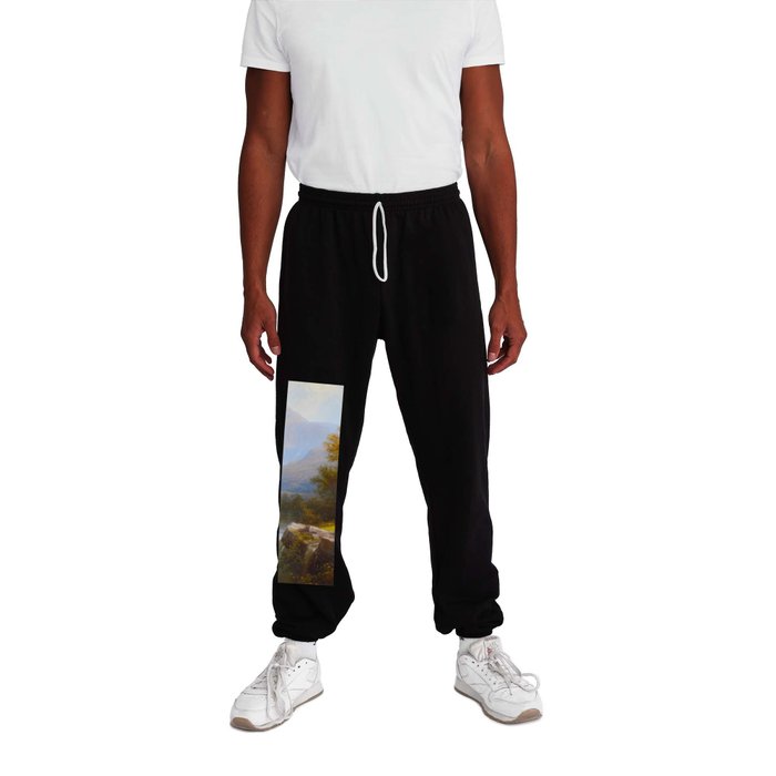 A River Runs Through It Alpine Mountain Fishing Portrait with river and waterfall landscape painting by George Cole Sweatpants