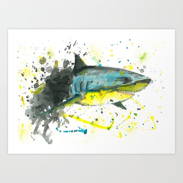 Shark Watercolor Painting Art Print By Elliewatercolorart Society6