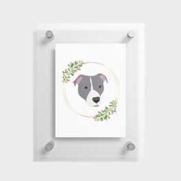 Grey and White Pit Bull Flower Frame Floating Acrylic Print