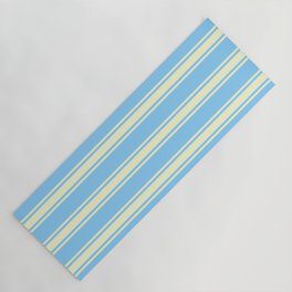 [ Thumbnail: Light Sky Blue and Light Yellow Colored Stripes Pattern Yoga Mat ]