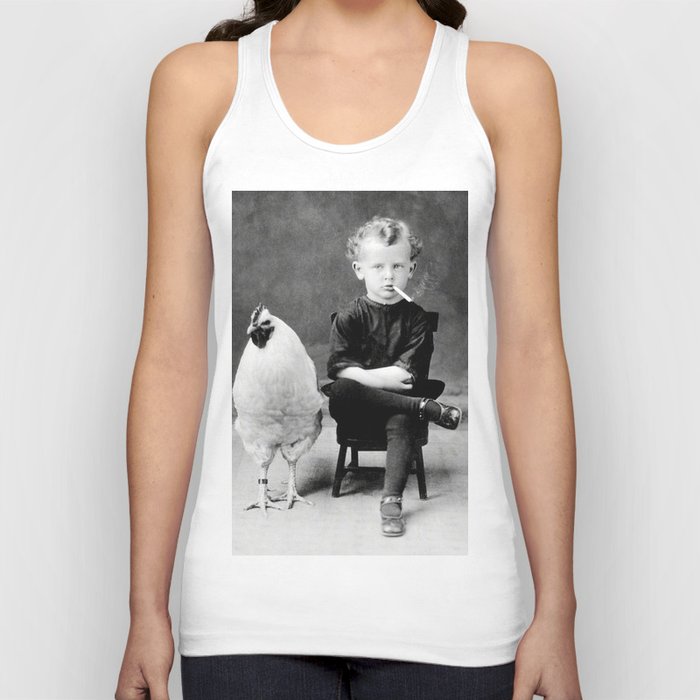 Smoking Boy with Chicken black and white photograph - photography - photographs Tank Top