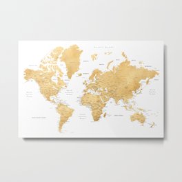 Gold world map with cities Metal Print