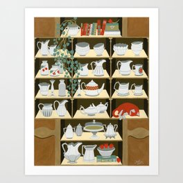 China cabinet Art Print | Giftideaforher, Watercolor, Vase, Illustration, Giftforwife, Cat, China, Acrylic, Ceramic, Girly 
