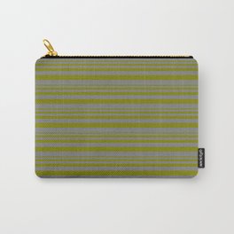 [ Thumbnail: Green & Gray Colored Striped/Lined Pattern Carry-All Pouch ]