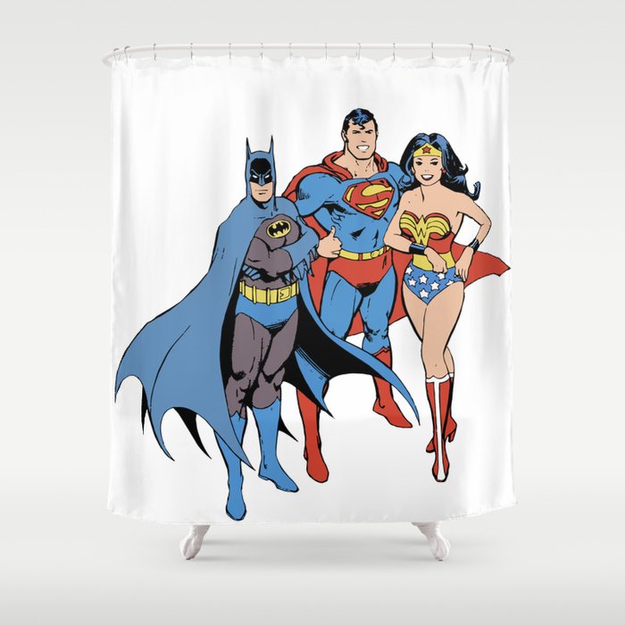 Justice Trio Shower Curtain By, Superman Wonder Woman Shower Curtain