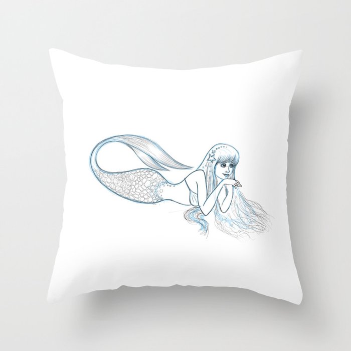Mermaid Sketch Throw Pillow