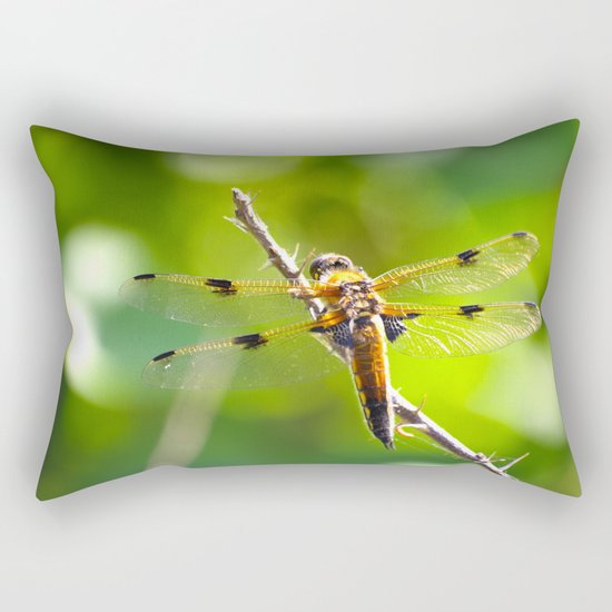 Dragonfly On A Branch Of A Rose Rectangular Pillow