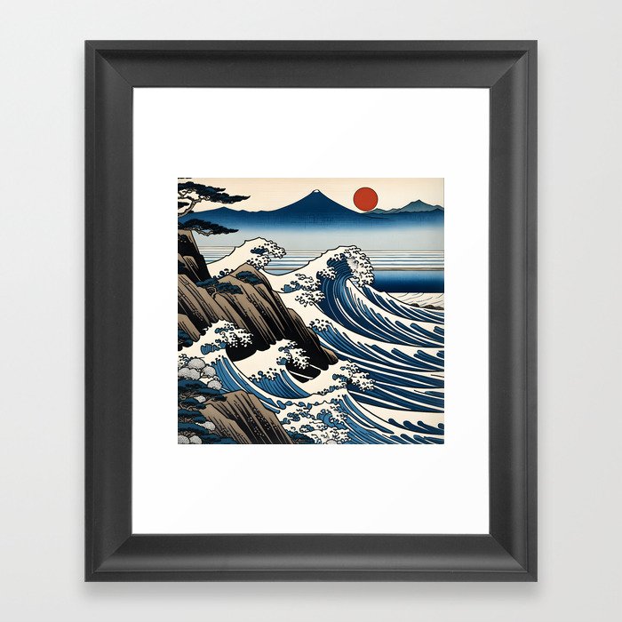 Ancient Ocean - A Contemporary Ukiyo-e Nature Landscape Framed Art Print