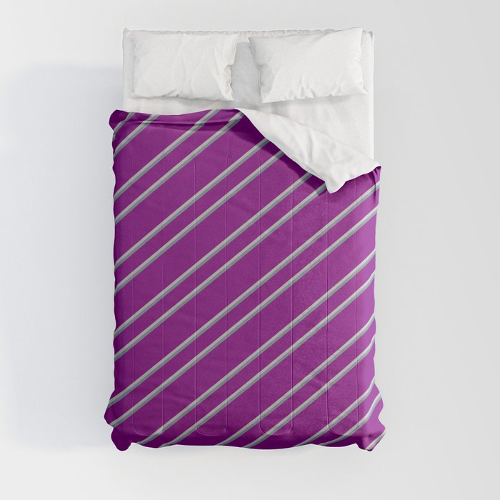 Purple, Grey, and Light Slate Gray Colored Lined/Striped Pattern Comforter