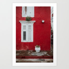 Curaçao street view | colourful travel photography | Willemstad, Caribbean Art Print | Photo, White, Wall, House, Colourful, Color, Shutters, Willemstad, Red, Door 