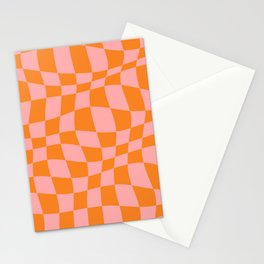Warped Checkered Pattern (orange/pink) Stationery Card