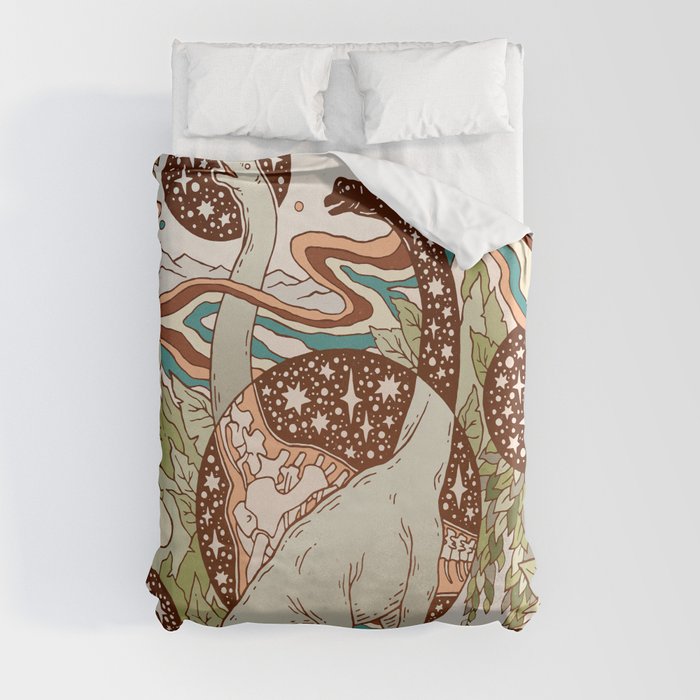 Jurassic Portal | Retro Rainbow Palette | Dinosaur Science Fiction Art Duvet Cover