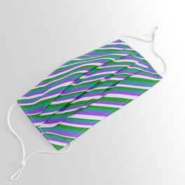[ Thumbnail: Purple, Lavender, Green, and Dark Cyan Colored Striped/Lined Pattern Face Mask ]