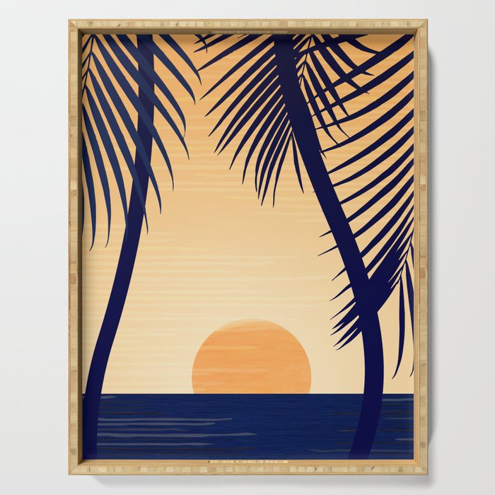 Retro Golden Sunset - Tropical Scene Serving Tray
