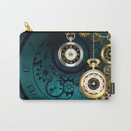 Clock with Gears on Green Background ( Steampunk ) Carry-All Pouch