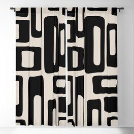 Retro Mid Century Modern Abstract Pattern 735 Black and Linen White Blackout Curtain