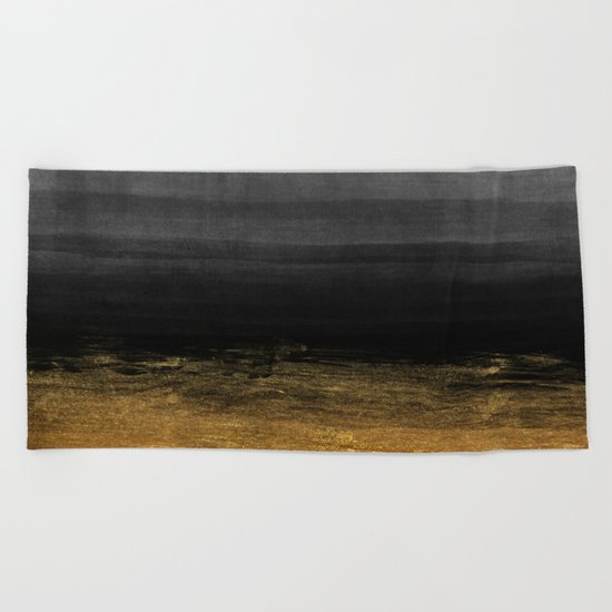 Black and Gold grunge stripes on modern grey concrete abstract backround- Stripe-Striped Beach Towel