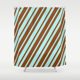 [ Thumbnail: Turquoise and Brown Colored Lines/Stripes Pattern Shower Curtain ]