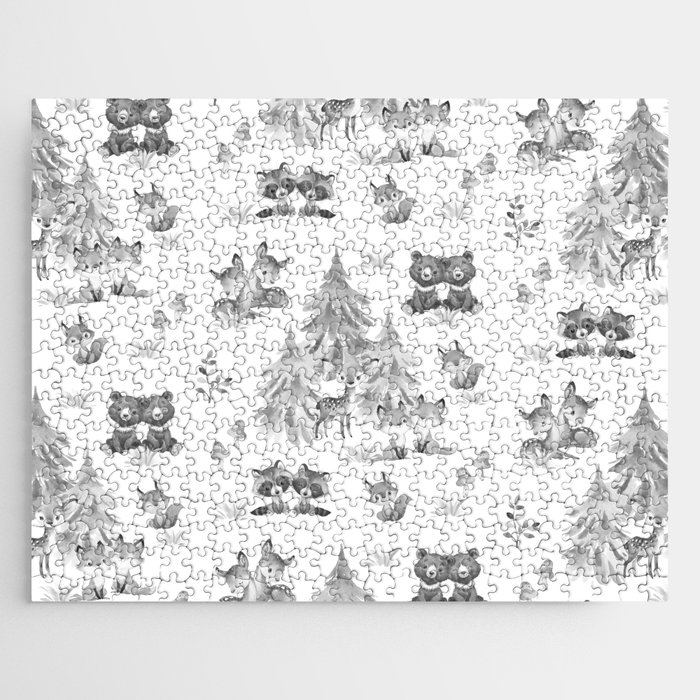 Gray Woodland Forest Animals Nursery Jigsaw Puzzle