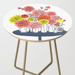 Retro Modern Floral Bottle Bouquet Orange and Yellow Side Table